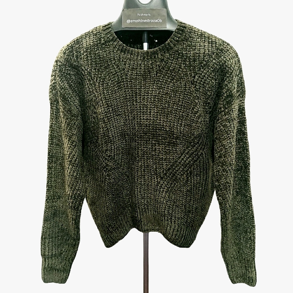 Greyish Green Knit Crew Neck Pullover Swea…